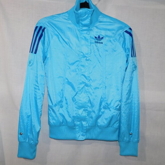 Adidas Trefoil Womens XS Bright Blue early 2000s Lightweight Wind Bomber Jacket - Picture 1 of 9